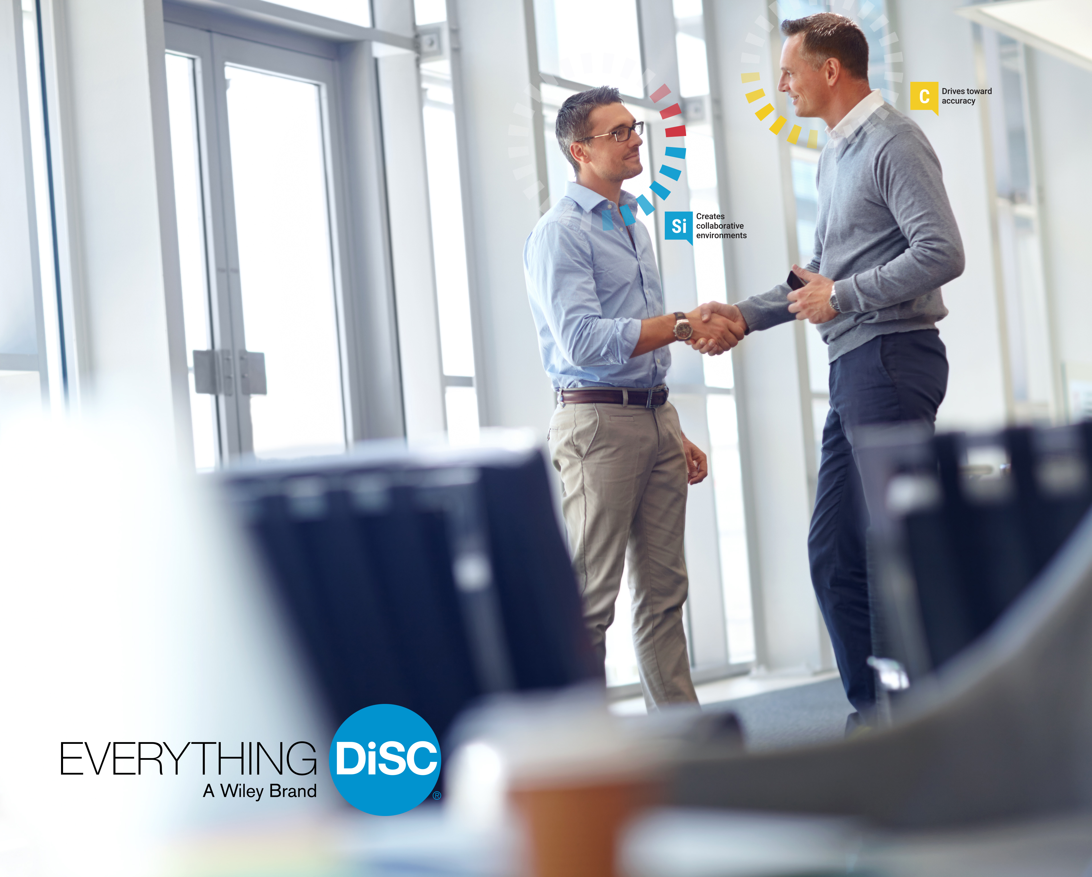 Professional team collaboration with DiSC behavioral insights overlay