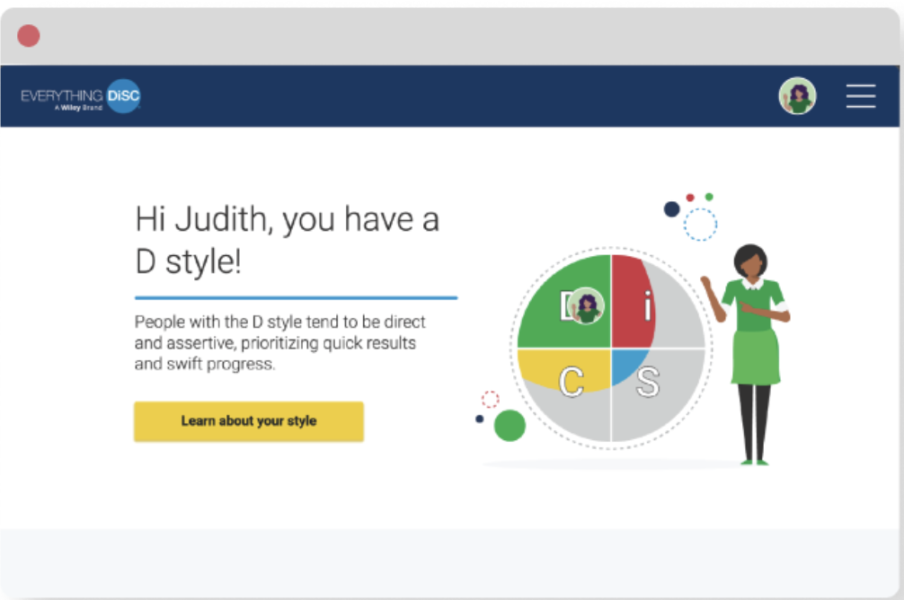 Catalyst Platform personalized DiSC interface showing behavioral insights